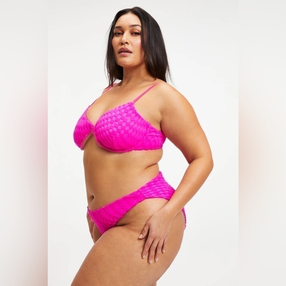 NWT Good American Jacquard Demi Top And Bottom Bikini in Pink